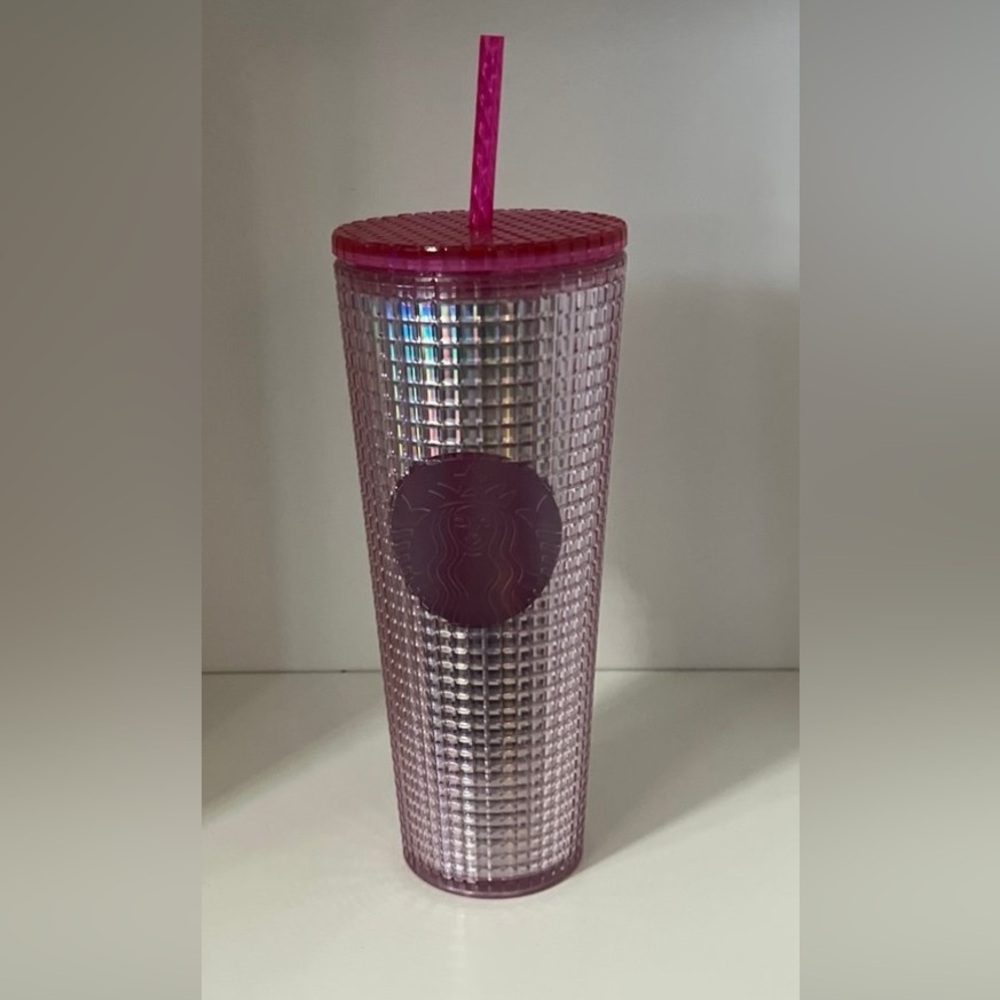Starbucks 2023 Iridescent Pink Silver ‘Bubblegum Grid’ Cold Cup Tumblers